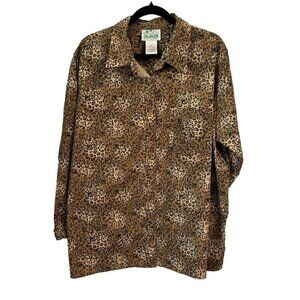 Quacker Factory Womens 2XL Leopard Print Rhinestone Button Up L/S Cuff Shirt Top